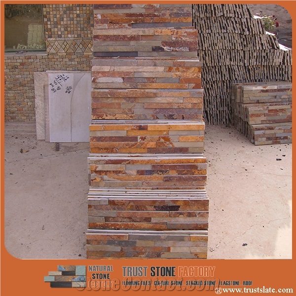 Slate Cultured Stone, Brown Rusty Culture Stone, Brown Thin Stone Veneer, Hebei Natural Surface Stone for Indoor and Outdoor Decoration
