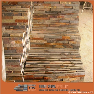 Slate Cultured Stone, Yellow Rusty Culture Stone, Brown Thin Stone Veneer, Hebei Natural Surface Stone for Indoor and Outdoor Decorate