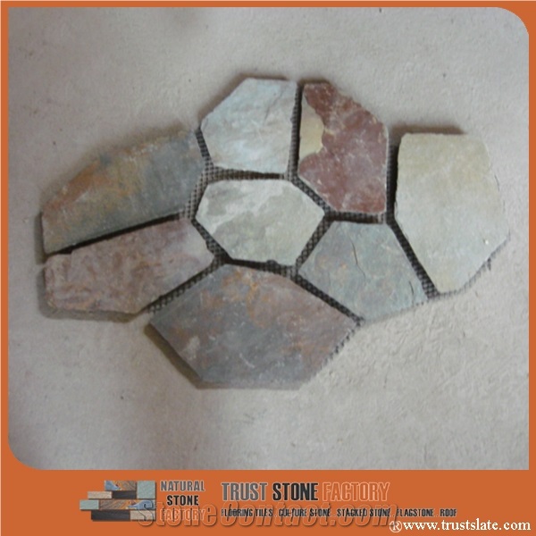 Slate Random Flagstone on Mesh,Rusty Slate Flagstone, Landscaping Stones, Crazy Stone, Irregular Flagstone Landscape