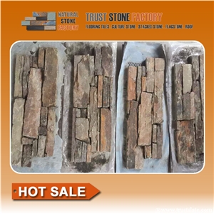 Stacked Stone Tile for Decoration,Brown Exteria Stacked Stone Veneer,Cheap Quartzite Stacked Stone Panels