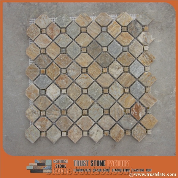 Stone Mosaic Tiles,Polish Hexagon with Yellow Dot Mosaic for Wall,Bathroom,Floor