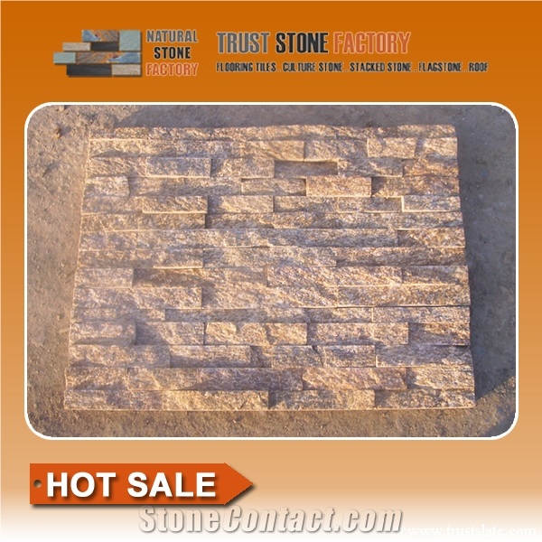 Tiger Skin Yellow Quartzize Culture Stone Wall Panel Ledge Stone/Veneer/Stacked Stone