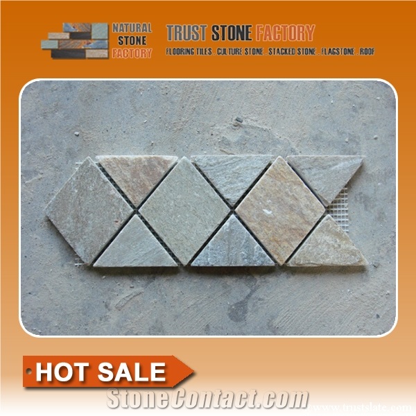 Triangle Mosaic Border Lines Honed Surface/Triangle Quartzite Mosaic Tiles /Grey Quartzite Mosaic Tiles
