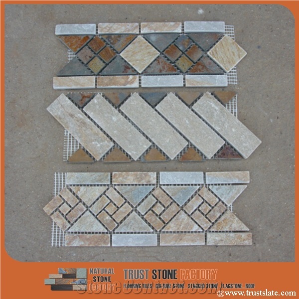 Wave Pattern Quartzite Mosaic,Quartzite Mosaic,Beige Quartzite Mosaic Tile,Polished Surface Mosaic Border,Mosaic Lines,Mosaic Boders