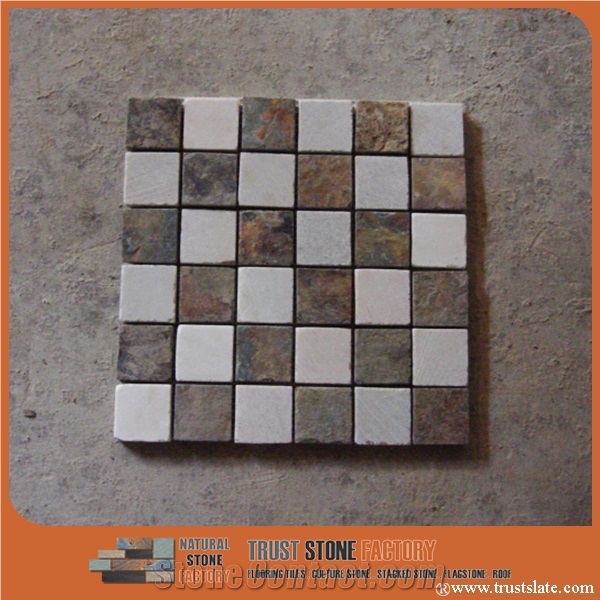 White Brown Quartzite Mosaic Tiles, Mix Stone Mosaic Pattern from China, Wall Mosaic, Floor Mosaic, Interior Decoration, Customized Mosaic Tile, Mosaic Tile for Bathroom&Kitchen&Hotel Decoration