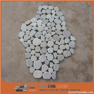 White Pebble Stone Mosaic, Sliced Pebble Tiles in Bathroom , Pebble Stone Mosaic with Back Mesh for Wall Stone