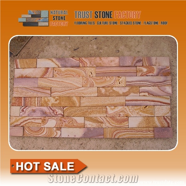 Yellow Colorful Rainbow Sandstone Multicolor Natural Surface Culture Stone Z Shape Pannel Wall Cladding