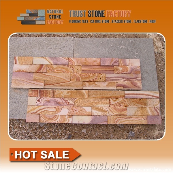 Yellow Colorful Rainbow Sandstone Multicolor Natural Surface Culture Stone Z Shape Pannel Wall Cladding