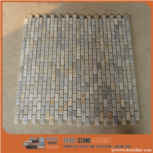 Yellow&Grey Slim Mosaic Tiles,Beige Thin Laminated Mosaic,Bathroom & Kitchen & Wall Decorative Stone