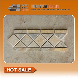 Yellow Mosaic Tile, Golden Stone for Wall and Floor Covering, Desert Walkway Pavers, Cultured Stone, Mosaic Pattern