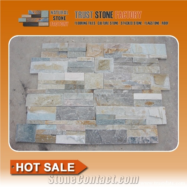 Yellow Quartzite Ledgestone,Thin Stone Veneer Panels,Cultural Stone Facade,Stacked Stone Veneer