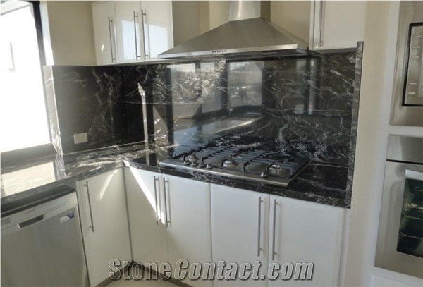 Black Forest Marble, Black Fantasy Marble Kitchen Countertops, Polished Marble Work Top