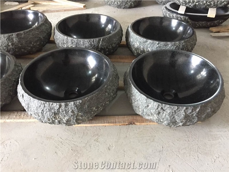 Shanxi Black Granite Bath Sinks,Natural Cleft Black Washing Basin,Dark Black Granite Vessel,China Black Granite Sinks
