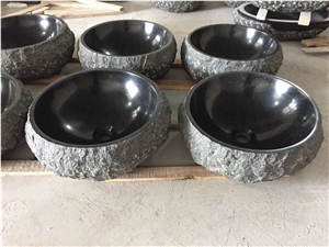 Shanxi Black Granite Bath Sinks,Natural Cleft Black Washing Basin,Dark Black Granite Vessel,China Black Granite Sinks