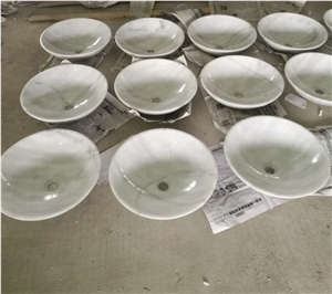 White Vessel Sinks,Guangxi White Basin,Bathroom Round Sinks,China White Marble Wash Bowls