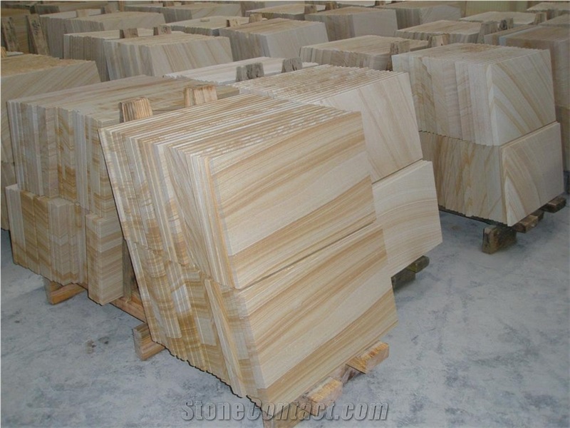 Chinese Honed Yellow or Buff Vein Sandstone Tiles for Wall and Paving