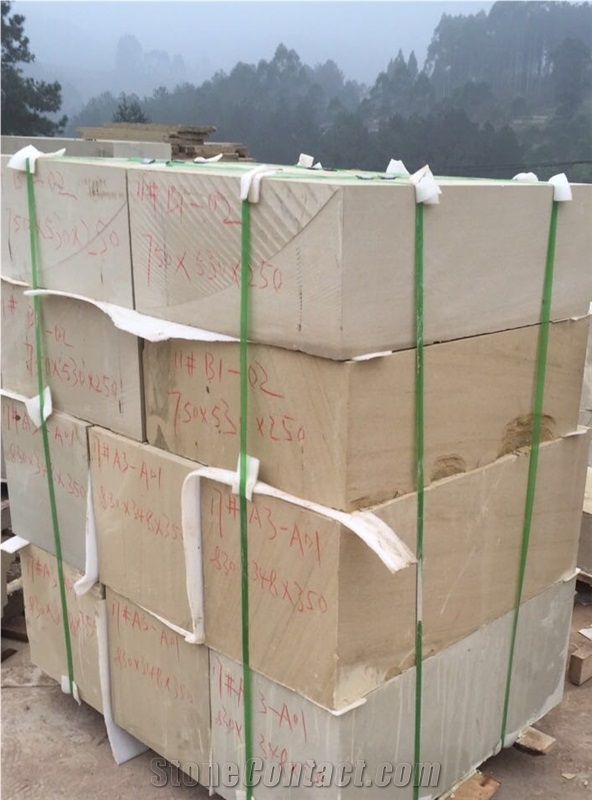 Chinese Yellow or Buff Sandstone Blocks for Wall and Paving