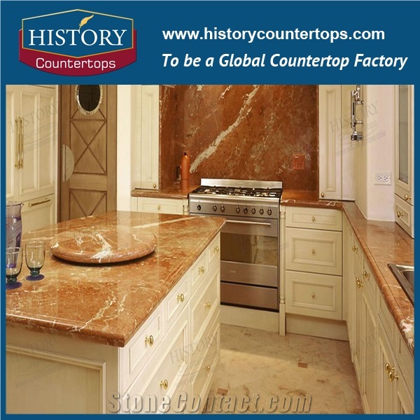 Alicante Red Marble Vanity Tops Polished Surface with Single or Double Sinks for Bath Designs, Engineered Bathroom Tops Flat Edge for Hospitality Projects