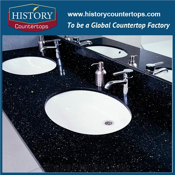 China Factory Black Platinum Artificial Quartz Engineered Stone Bathroom Countertops,Solid Surface Vanity Top,Custom for Hospitality & Multi-Family Projects