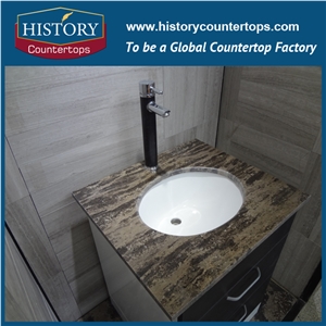 China Golden Coast Quartz Vanity Tops with Single and Double Sinks for Sales, Engineered Bathroom Artificial Stone Tops Polished Surface for Hospitality Projects