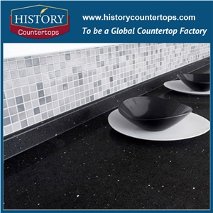 China High Quality Black Platinum Artificial Quartz Countertops Durable Stone, Wholesale Popular in Kitchen Bench Tops Style for Custom Hospitality,Solid Surface