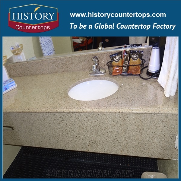 China Premium Grade Golden Yellow Granite Countertops Coast Sand Natural Durable Stone, Wholesale Popular in Bathroom Countertops Style for Custom Hospitality,Cut Size, Polished, Flat Edge, Eased Edge