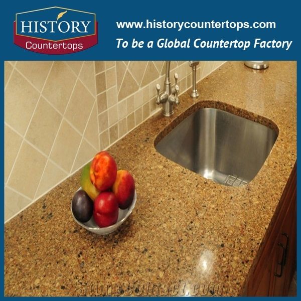 China Sunflower Quartz Countertops Polished Surface With