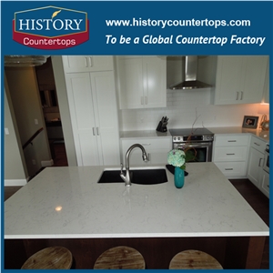 China Torquay White Quartz Stone Countertops with Customized Edges, Engineered Kitchen Worktops Island Tops Polished Surface for Multi-Family Projects