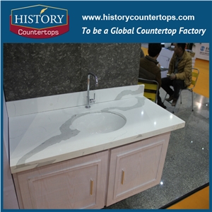 China White Quartz Vanity Tops with Single or Souble Sinks for Sales , Engineered Bathroom Tops Polished Surface with Flat Edge for Multi-Family and Hospitality Projects