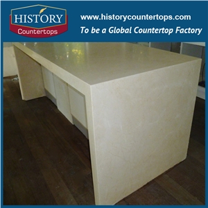 Crema Marfil Kitchen Island Tops Worktops with Customized Edges, Natural Marble Stone Beige Countertops Polished Surface for Multi-Family Projects