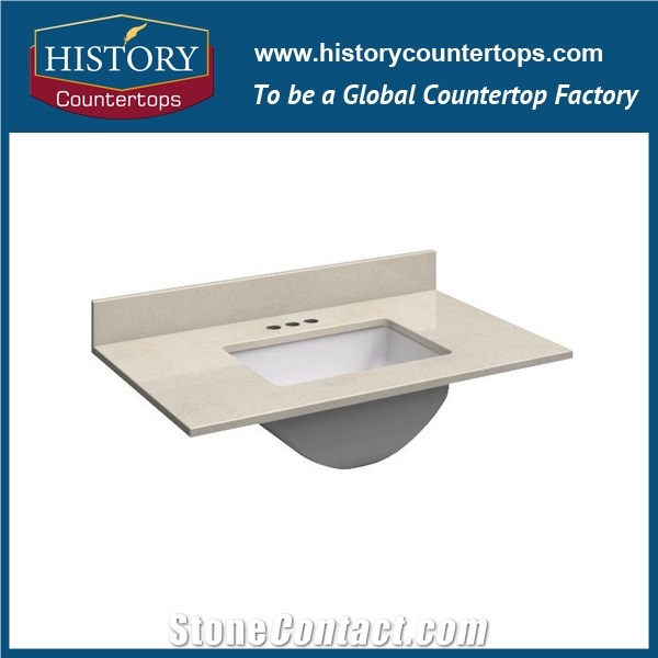 Egypt Natural Stone Bathroom Tops Polished Surface with Customized Edges, Galala Beige Vanity Tops Single or Double Sinks for Hospitality Projects