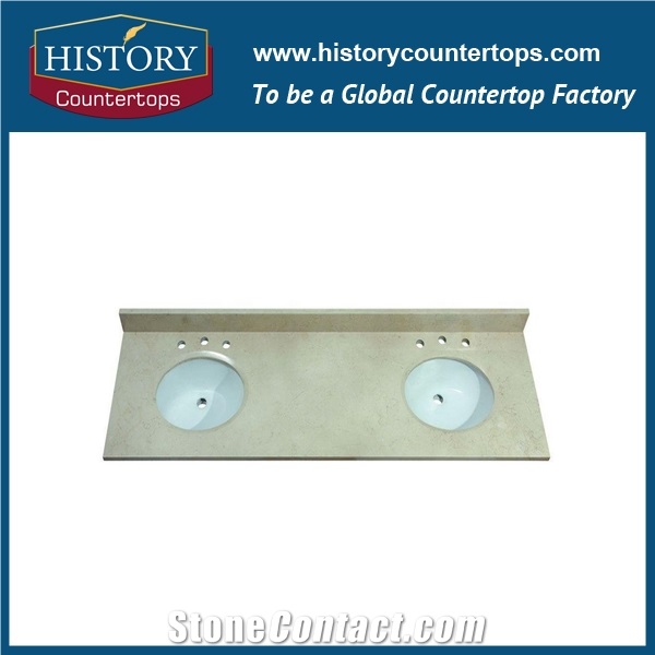 Egypt Natural Stone Bathroom Tops Polished Surface with Customized Edges, Galala Beige Vanity Tops Single or Double Sinks for Hospitality Projects