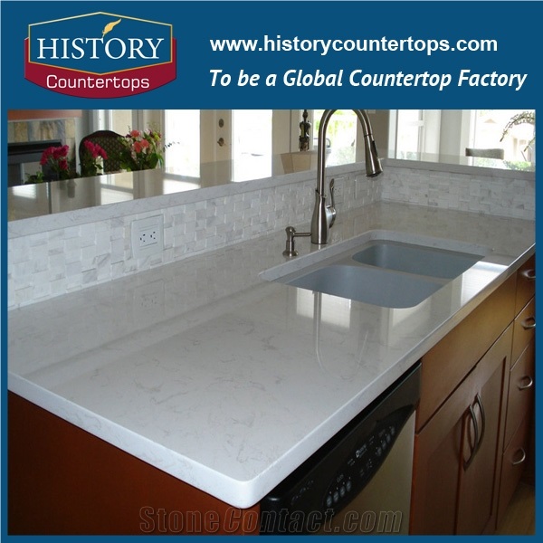 Forsty Carrina Quartz Countertops Eith Customized Edges, Kitchen Solid Surface Worktops Island Tops for Multi-Family and Hospitality Projects