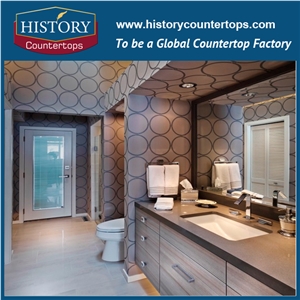 Hotel Engineered Stone Customize California Grey Artificial Quartz Bathroom Countertops,Solid Surface Vanity Tops,Quartz Vanity Tops with Sink