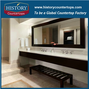 Landscape White Marble Vanity Tops with Single or Double Sinks for Bath Designs, Custom Bathroom Tops Polished Surface for Hospitality Projects