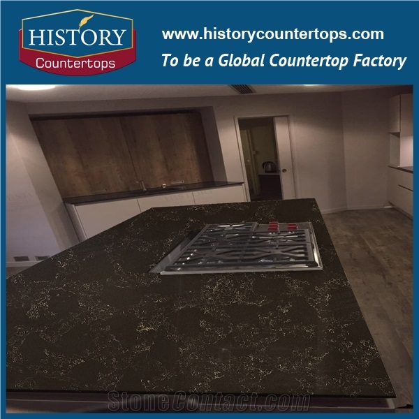 Negro Portoro Quartz Countertops with Customized Edges, Engineered Kitchen Island Tops Worktops Polished Surface for Multi-Family and Hospitality Projects