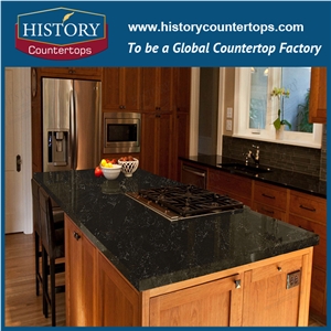 Negro Portoro Quartz Countertops with Customized Edges, Engineered Kitchen Island Tops Worktops Polished Surface for Multi-Family and Hospitality Projects