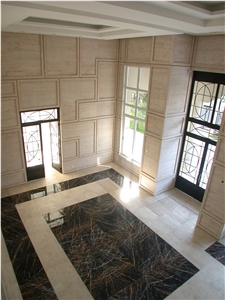 Travertine Navona and Noir De Saint Lauren Marble Flooring Pattern