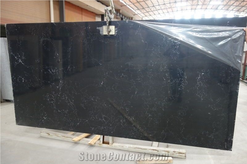 V0611 Slabs / Black Quartz with Marble Vein , Polished Tiles & Slabs , Floor Covering Tiles, Quart Wall Covering Tiles,Quartz Skirting