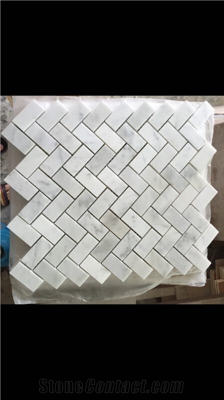 Carrara Carrera Bianco Honed Herringbone Marble Mosaic Tile