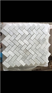 Carrara Carrera Bianco Honed Herringbone Marble Mosaic Tile