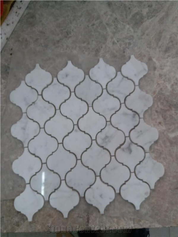 Carrara White Stone Marble Lantern Mosaic Tile Polished