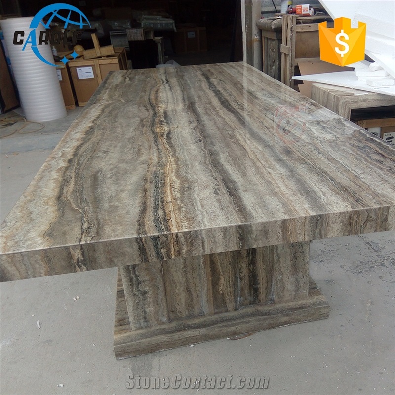 12 Seaters Long and Big Grey Travertine Dining Tables