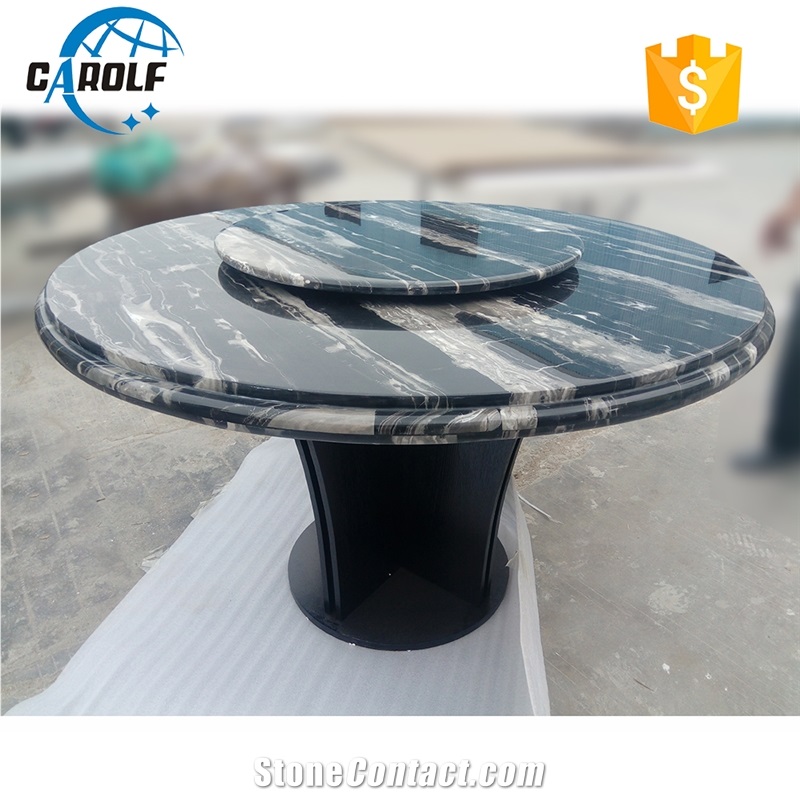2017 Hot Sell Round Black Marble Dining Table