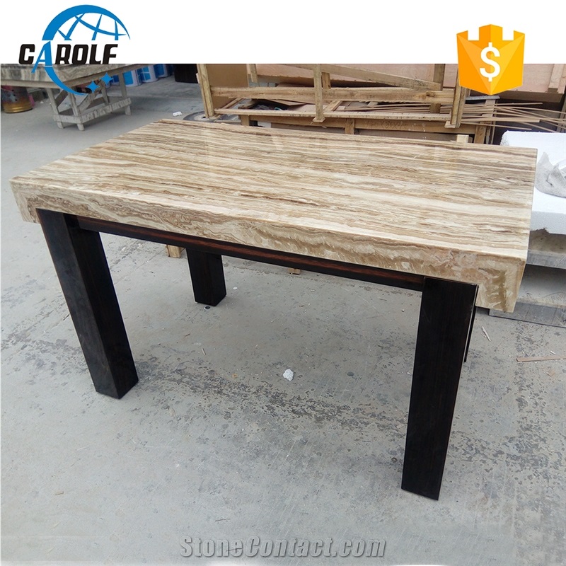 2017 Most Popular 4 Seaters Marble Top Wooden Leg Dining Table