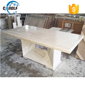 6 Seaters White Travertine Dinner Table
