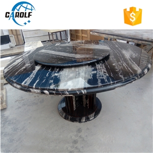 Black Marble Dining Table with Same Marble Lazy Susan