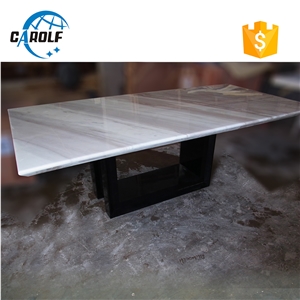 Jazz White Marble Dining Table with Black Wooden Base