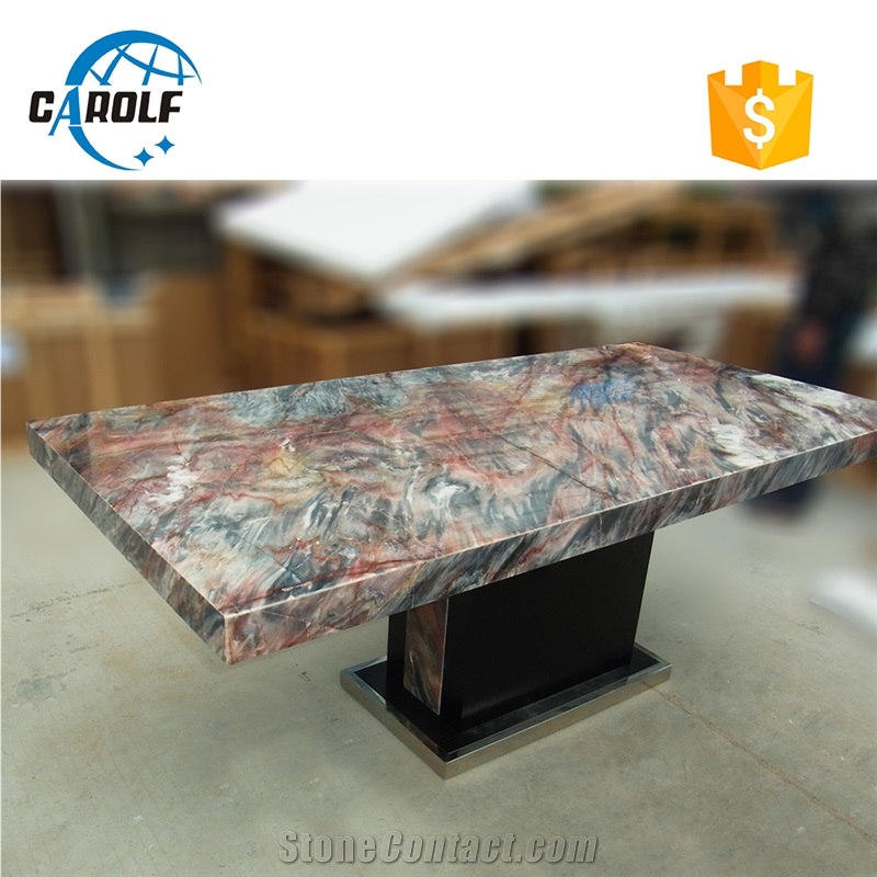 Modern Long Marble Dining Table Mix Wooden Base