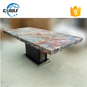 Modern Long Marble Dining Table Mix Wooden Base